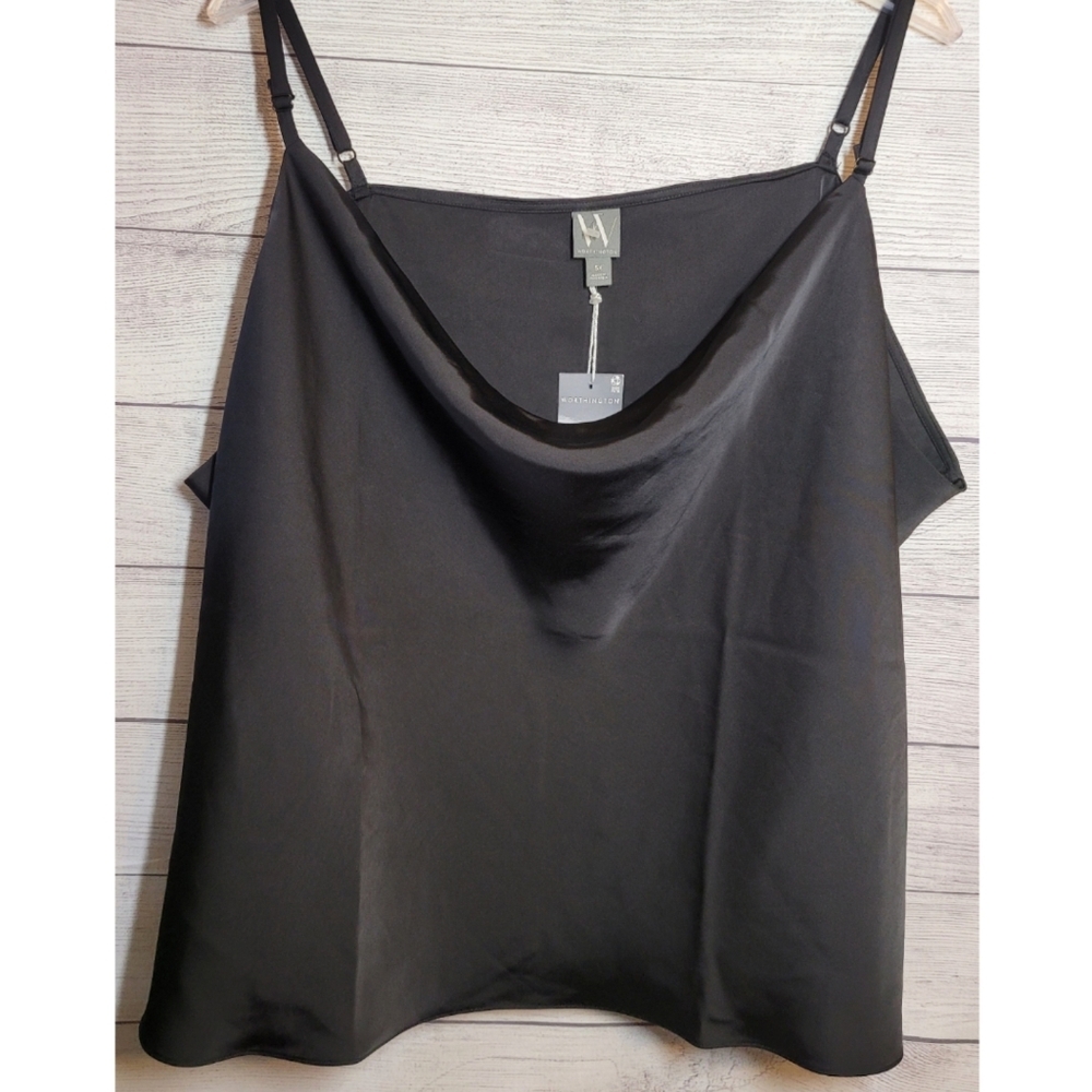 Worthington Womens Camisole Size 5X Black Cow Neck Adjustable Spahgetti Straps